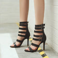 British high tube high heel sandals for women with belt buckle, Black colour
