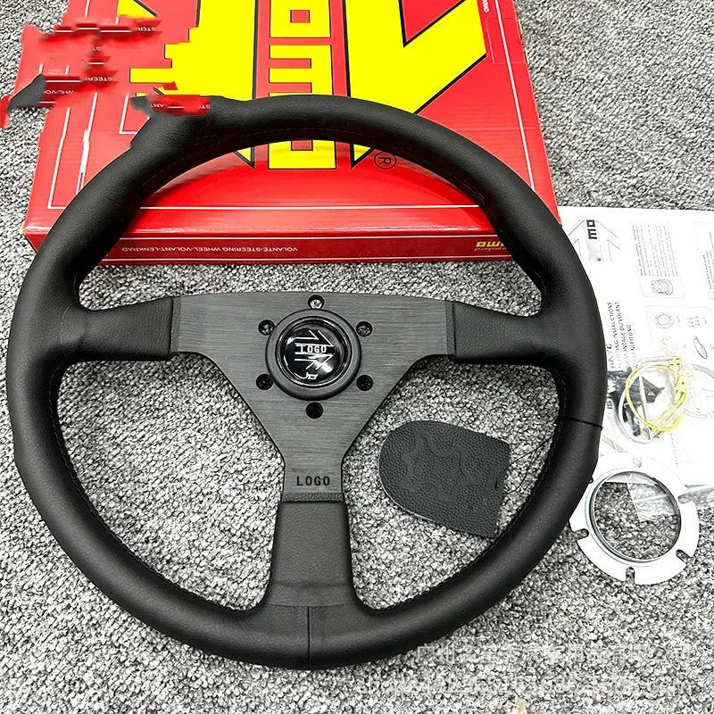 14-inch genuine leather racing steering wheel with contrast stitching for car modification
