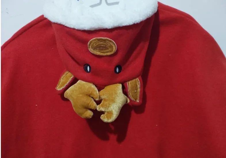 Reindeer poncho Christmas cloak in soft material, suitable for heights 80cm to 160cm