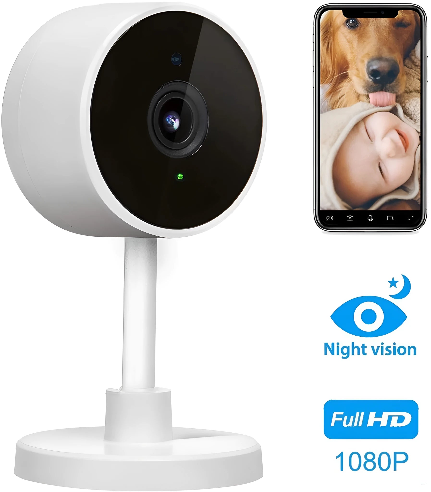 White FLASH FISH SKX10 WiFi security camera with 1080p HD resolution and TF card slot