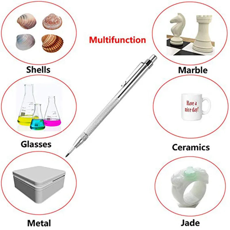 Silver aluminum glass marking pen with tungsten carbide tip on white background