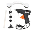 Car body dent repair tool kit with plastic glue gun, holder, glue stick, and three traction strips, 250V EU/US plug