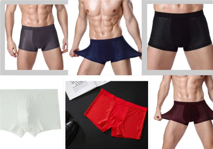 Men's solid colour modal boxer briefs with a U convex design on a mid-waist.