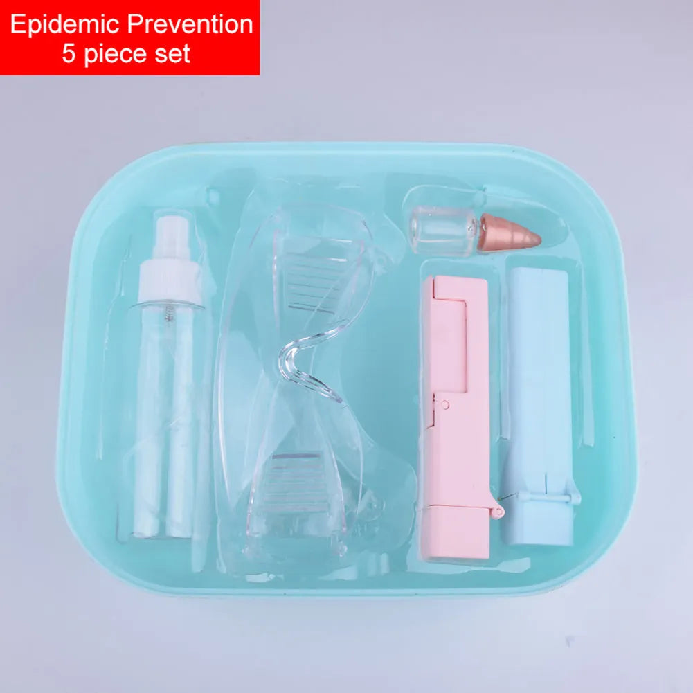 Portable anti-epidemic door disinfection tool set with safety glasses, spray bottle, and storage box