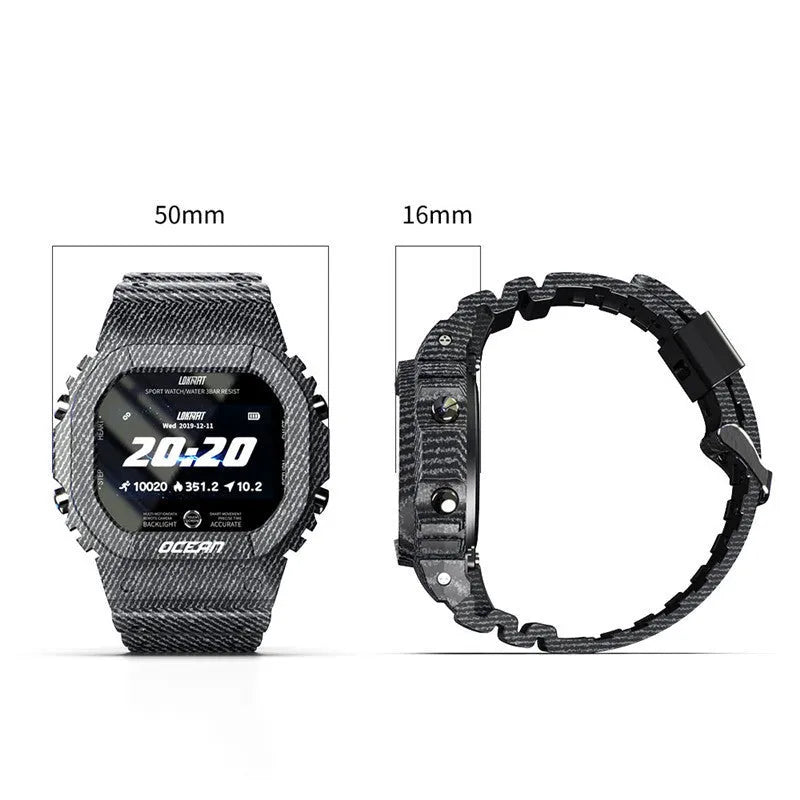 Waterproof smart watch with 240x240 HD glass screen, TPU silicone strap, 66g, Army Green Black or Red