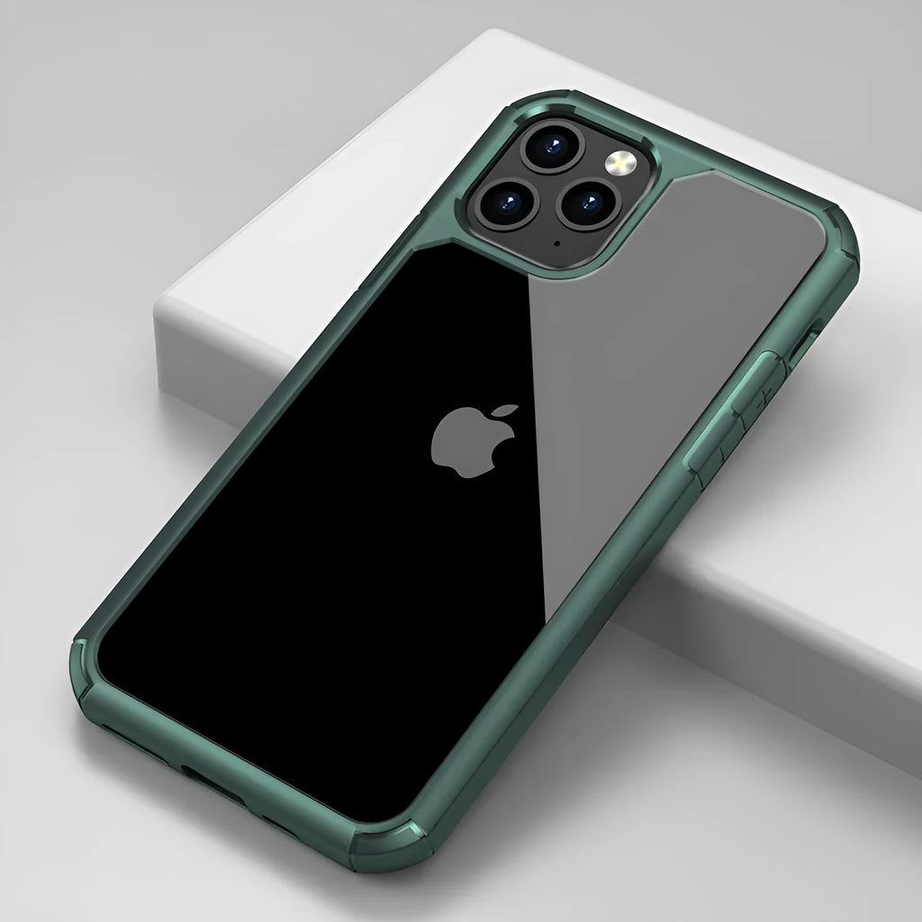 Transparent black TPU and PC anti-fall protective sleeve for iPhone and Galaxy phones.