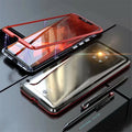 Black magnetic phone case with metal frame and clear tempered glass back for Huawei P30