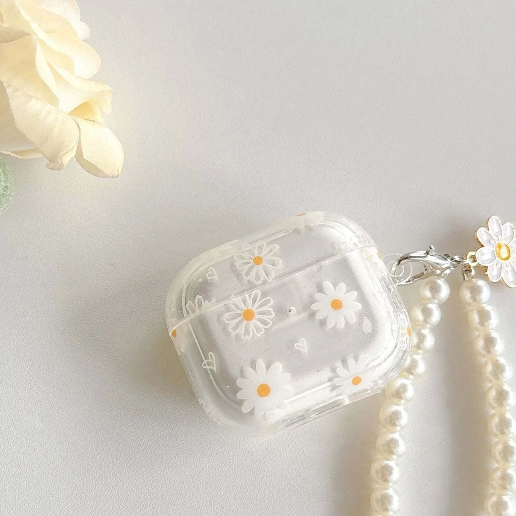Transparent TPU Bluetooth headset protective cover with pearl pendant for Apple AirPods