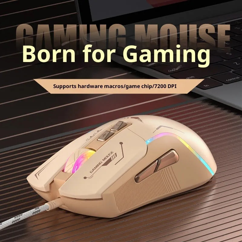 Gaming wired mouse in black with 1.5m cable and optical sensor on a desk