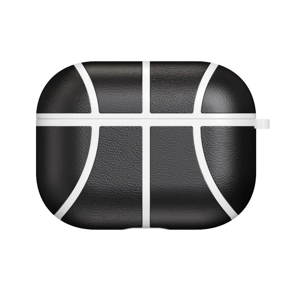 Basketball headphone case with handmade leather-style veneer finish and TPU flip cover for Apple AirPods Pro, showing nine colour style options