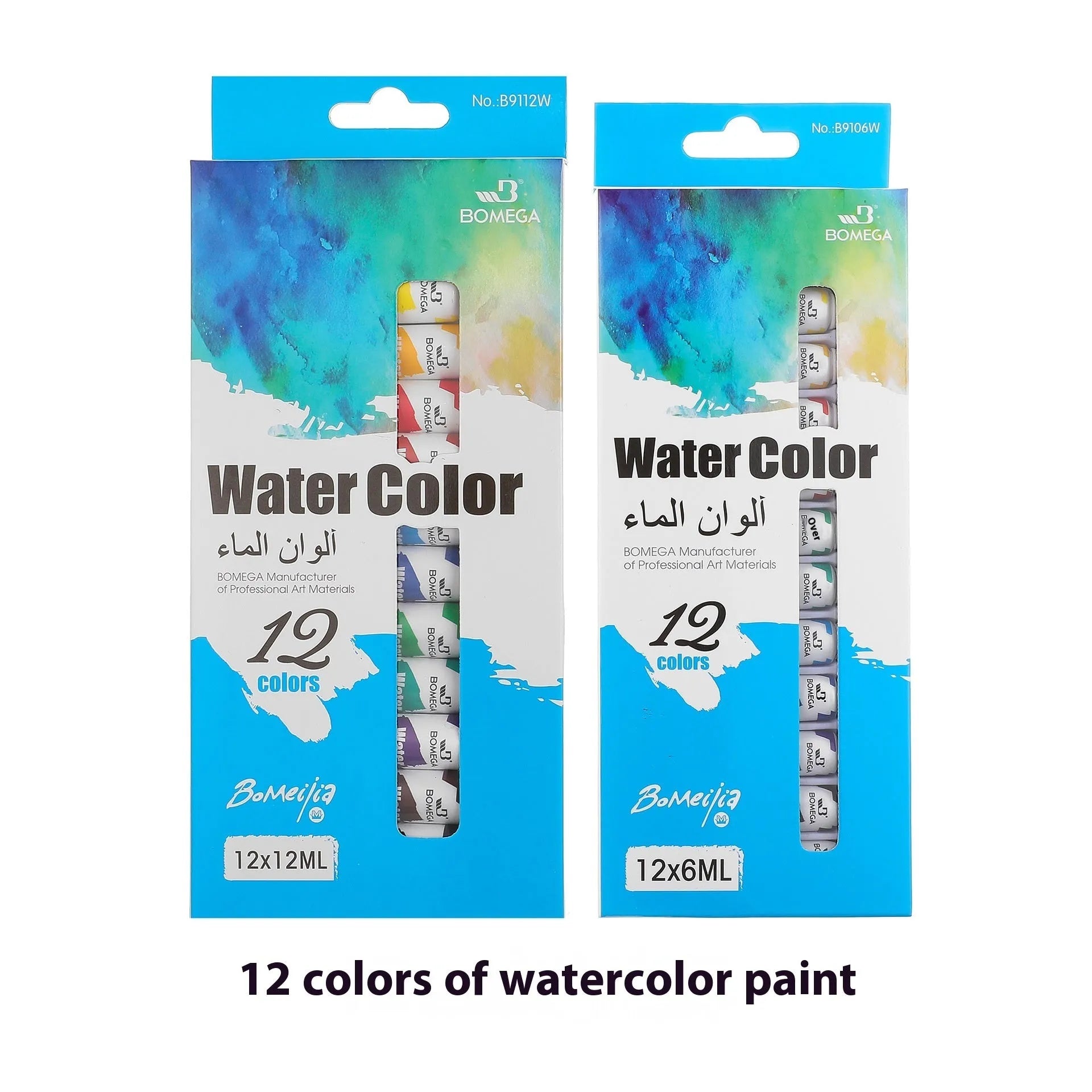 Twelve-colour multi-medium artist paint set showing tubes for acrylic, gouache, watercolour and oil painting techniques