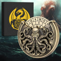 Vintage metal octopus dice turntable in bronze finish on tabletop, compact dice rolling accessory