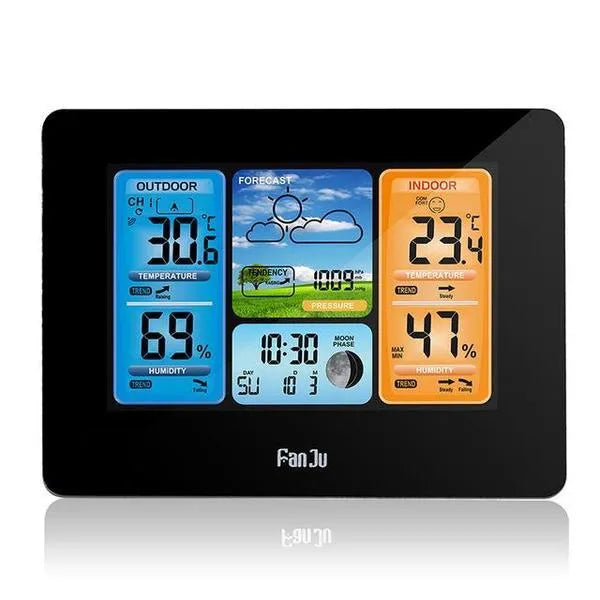 Rectangular LCD digital weather station clock with indoor outdoor temperature humidity display