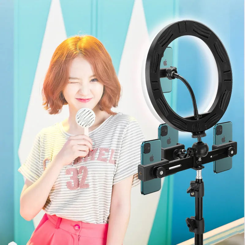 10-inch ring selfie light on a 19CM metal bracket for smartphone photography.