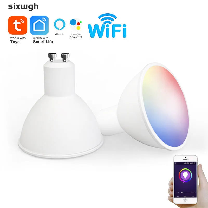 5W GU10 smart LED spotlight with RGBCCT colour changing and WiFi voice control in compact design