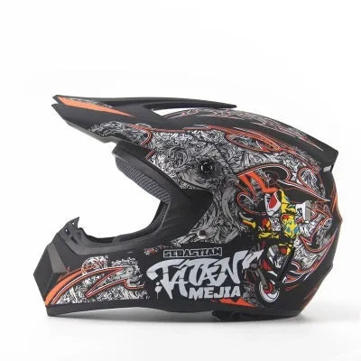Dual-use motorcycle and mountain bike helmet with hard ABS shell in black colour