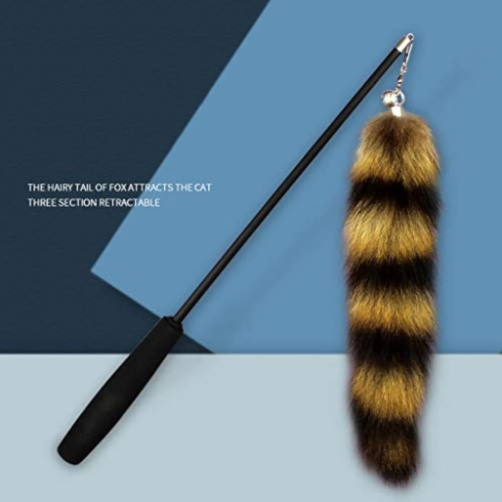 Black cat toy wand teaser with elastic string measuring 42cm for interactive feline play