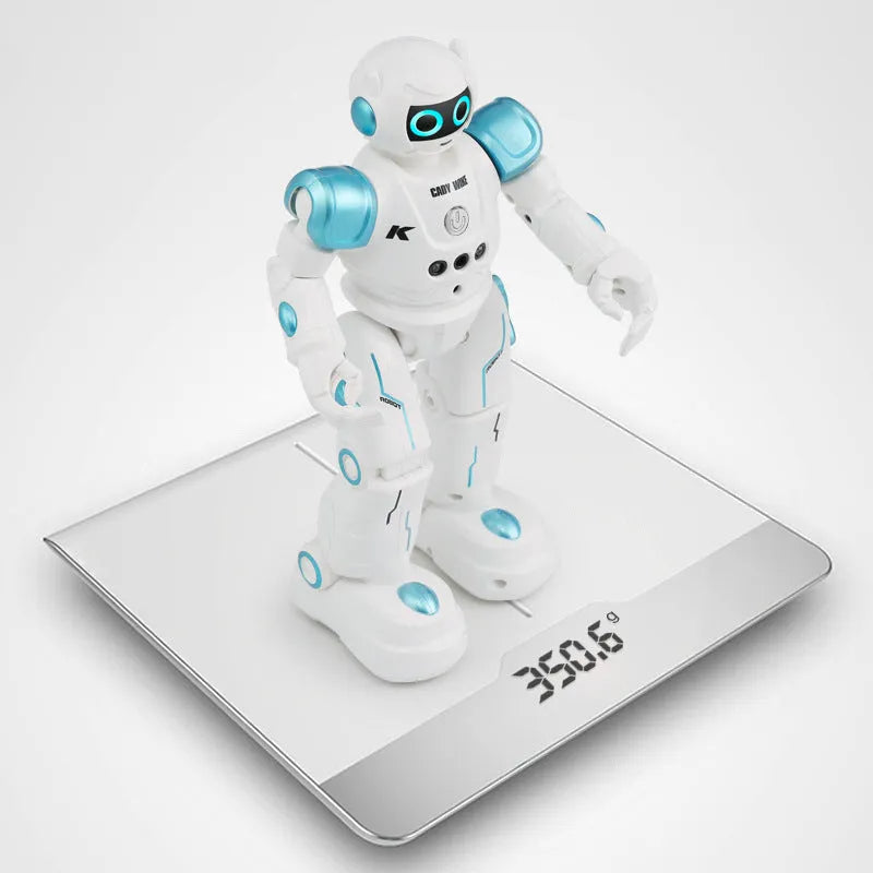 Blue remote control intelligent robot toy with gesture sensing, music, and flashing eye lights