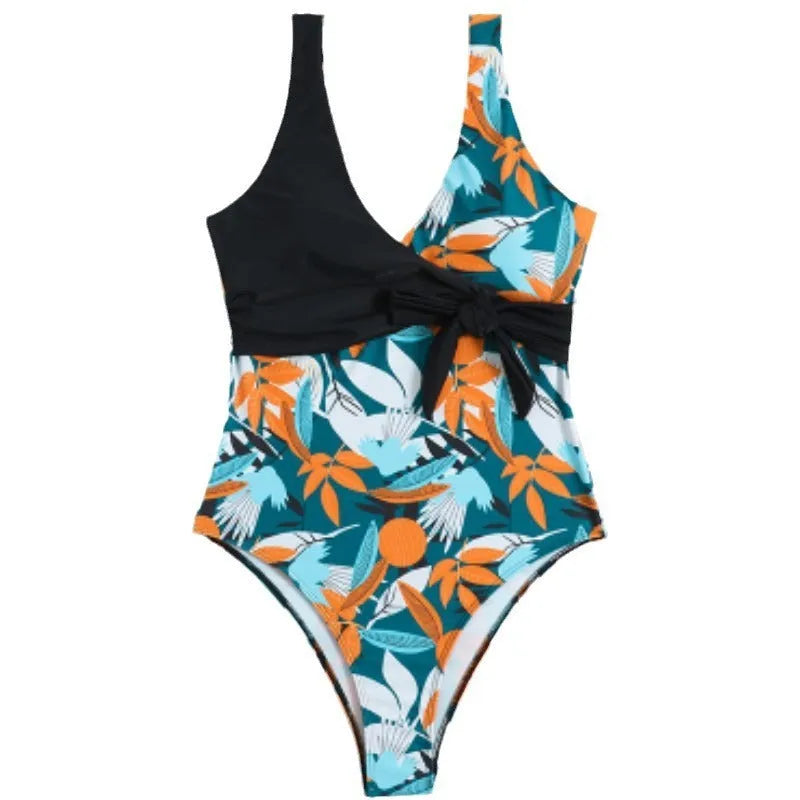 Women's high waist one-piece swimsuit with printed pattern in polyester-nylon quick-drying fabric