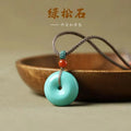 Natural turquoise polished round bread ring safety buckle pendant, 25mm, green, New Chinese style