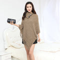 Women's sleeveless knitted cloak shawl with dot pattern in apricot colour