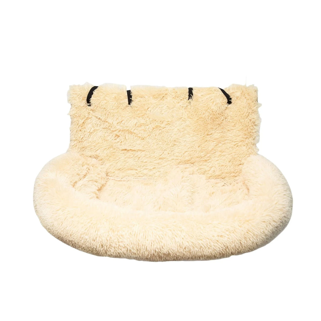 Beige and dark grey winter thermal pet car mats showing raised edge design, in two sizes for vehicle use.