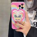 Color butterfly stand silicone phone case for iPhone in blue with TPU back cover and folded-out stand on a table