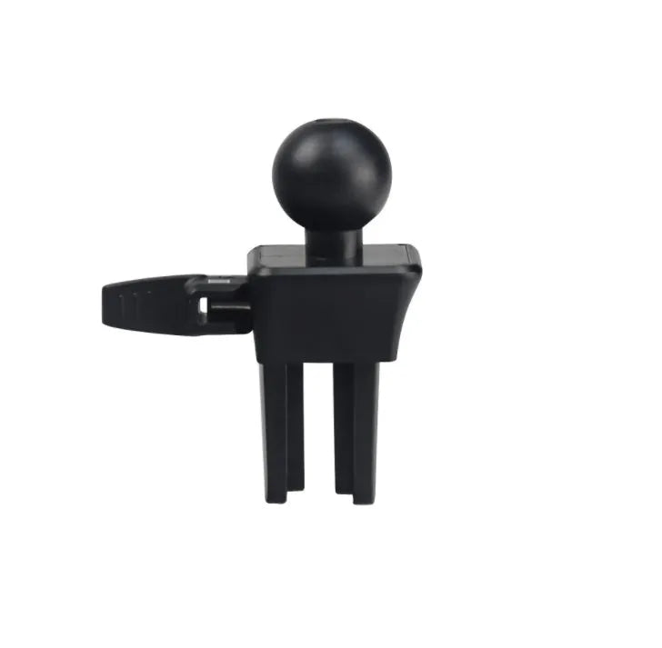Black plastic mobile phone holder attached to car air conditioning vent