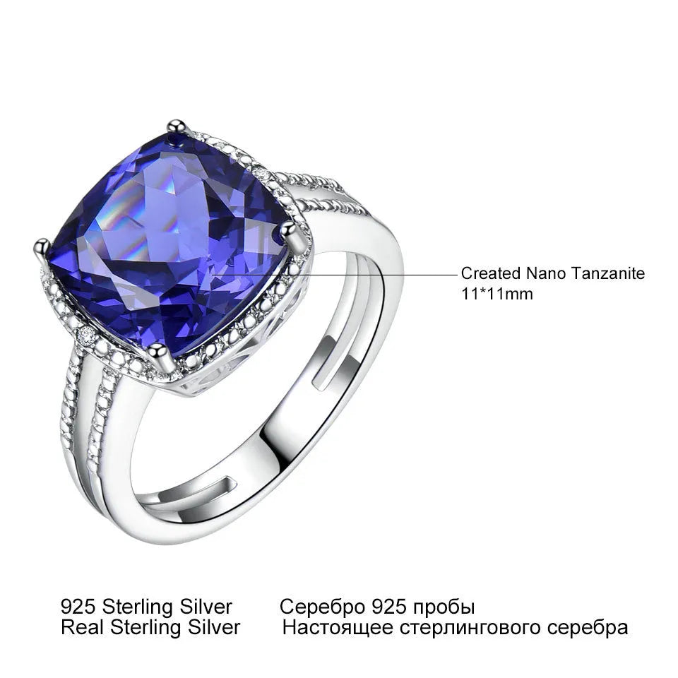 Women's sterling silver 925 ring with a blue tanzanite gemstone centrepiece.
