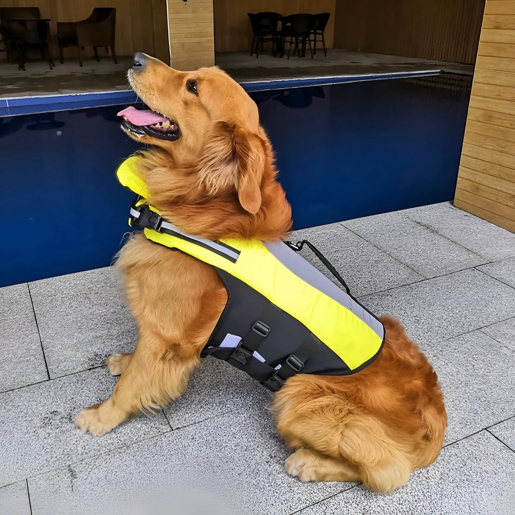 Namsan pet reflective airbag life jacket in fluorescent yellow, with air cushion and reflective strips, front view