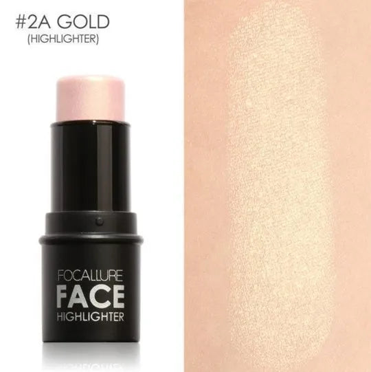 Face contour highlighter makeup stick in a choice of matte or shimmer finish, shown in shade options A, B, C, D.