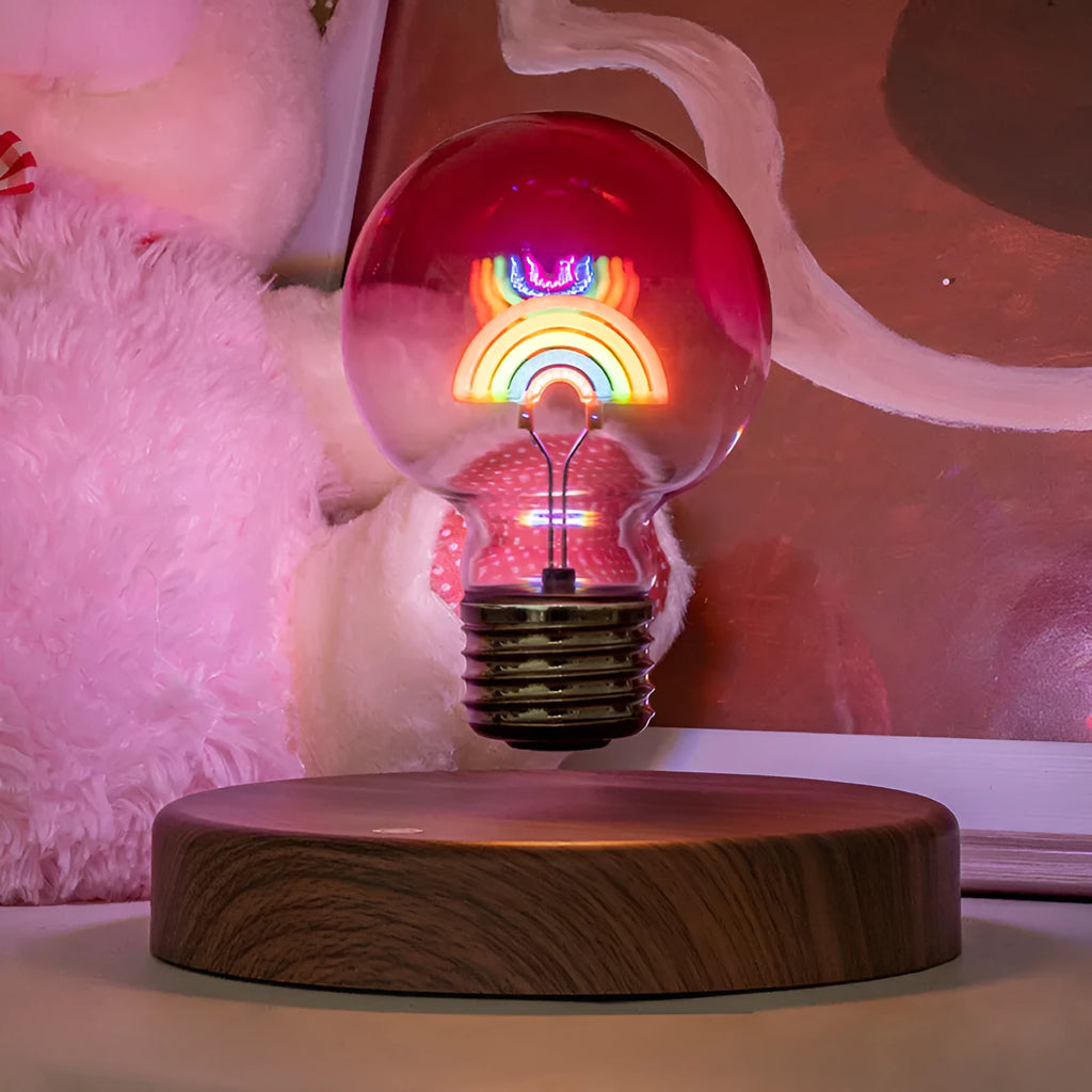 Magnetic suspension bulb night lamp with rainbow light, geometric stereo shape, 80mm diameter, 220V socket supply