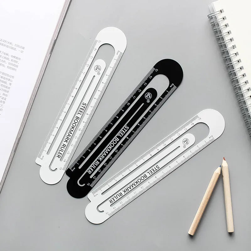 Black and white two-sided steel ruler 12cm with clear graduation markings on both sides