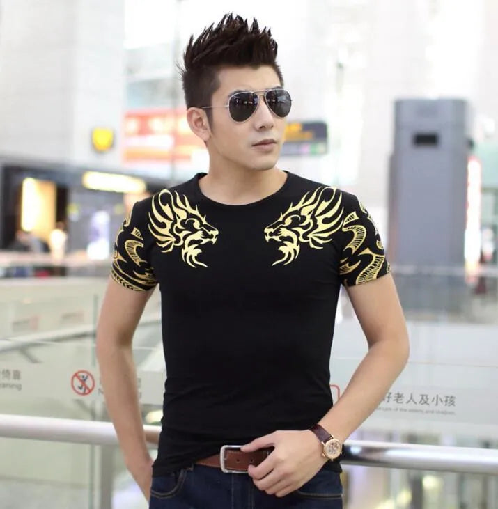 Dragon Man short-sleeve t-shirt with letter print, round neck, and straight fit, shown in available colours.