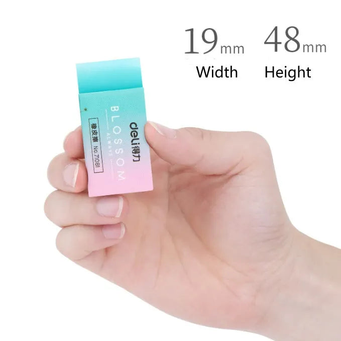 Close-up of a translucent coloured pencil rubber eraser, 4.8cm length, soft edges, for school and art use