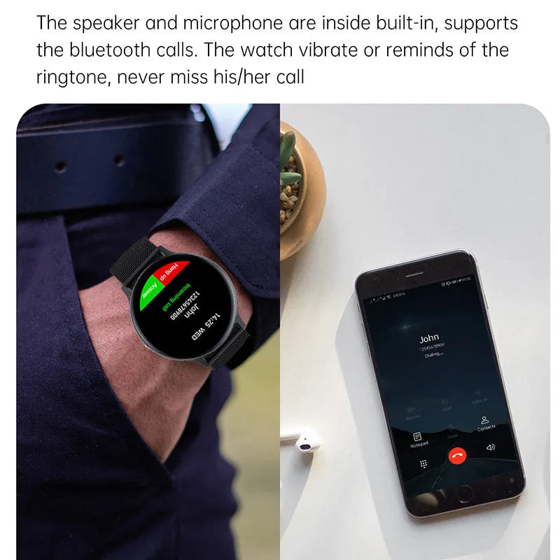 Smart bracelet with touchscreen display showing heart rate, worn on wrist with black TPU strap.