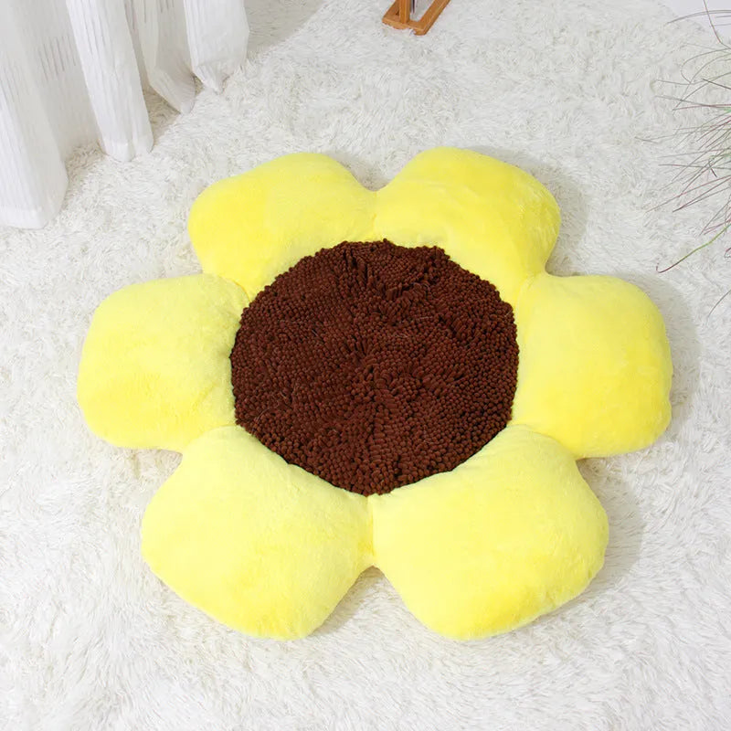 Large round plush cat bed with raised sides in blue or yellow colour