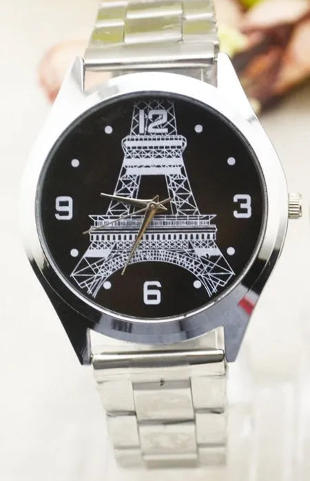 Eiffel Tower analogue wrist watch with quartz movement for men and women