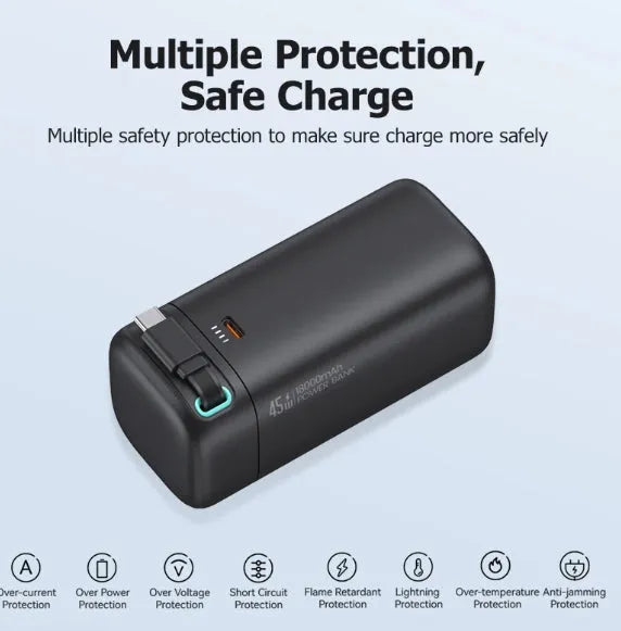 PD45W magnetic power bank 18000mAh in Lightning Black with national trendy style pattern and PC shell, 50x112mm.