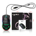 J900 lightweight honeycomb shell wired RGB gaming mouse in black with 6 programmable buttons and 150cm USB cable