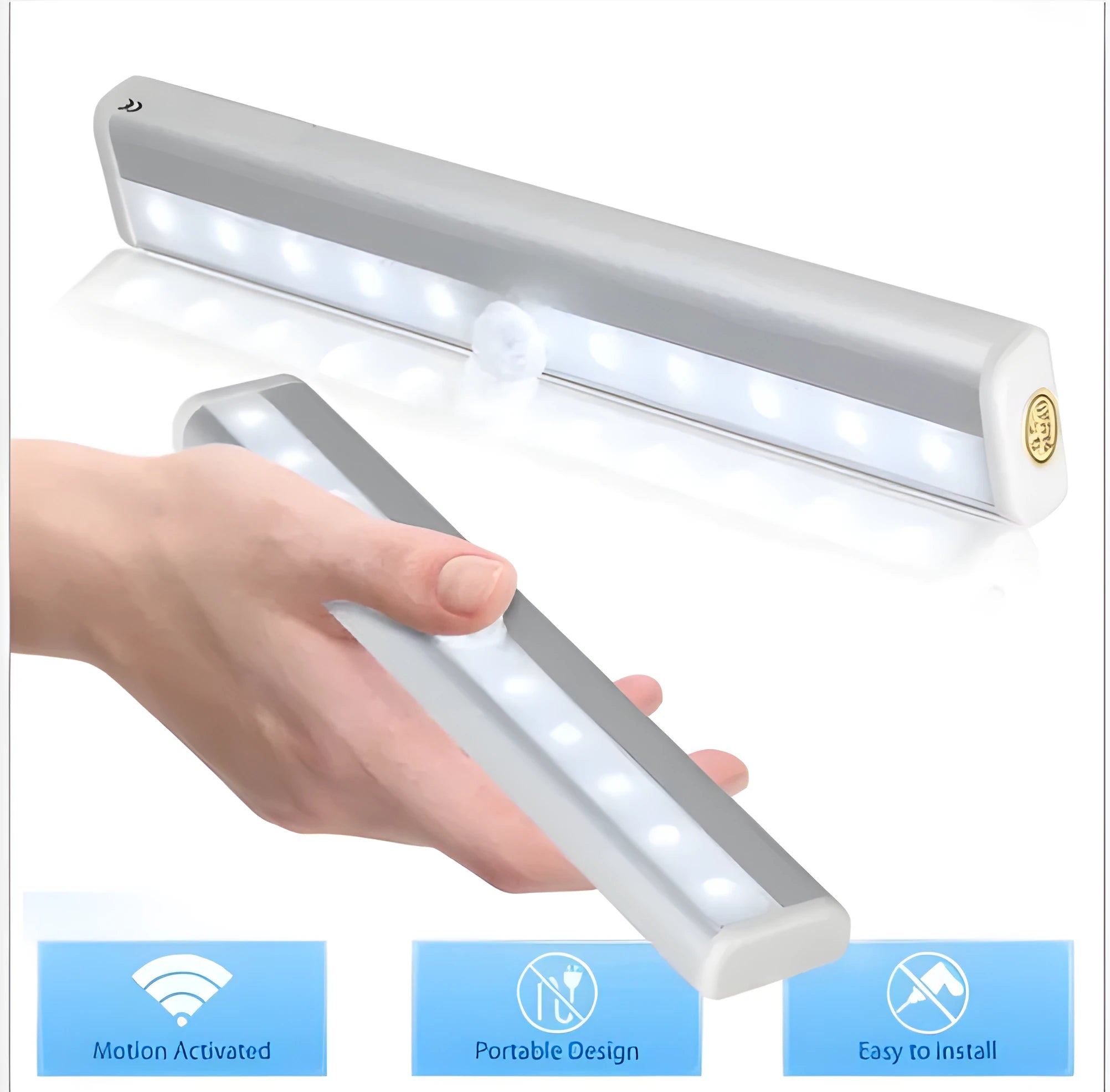 Ultra-thin aluminium alloy LED sensor light, 190x30x16mm, with infrared motion detection for cabinet or wardrobe use, white light option