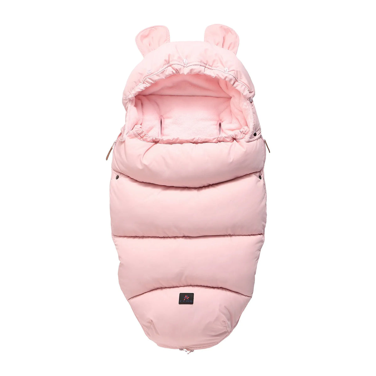 Baby stroller sleeping bag in silkworm cocoon style, shown in a colour option, measuring 100 by 48 centimetres.