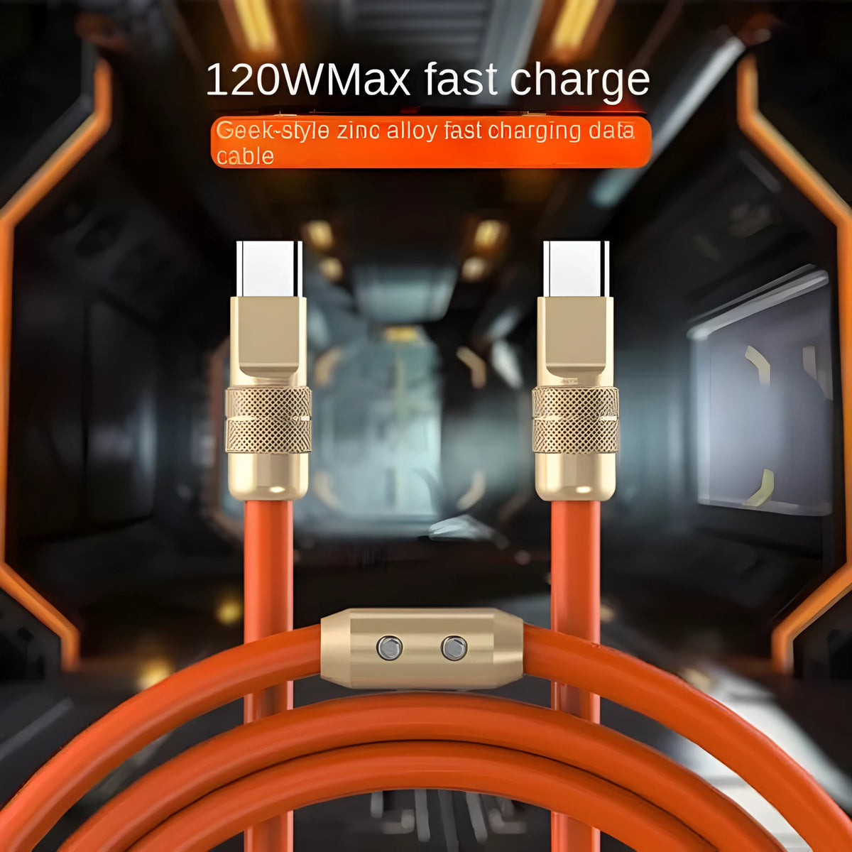 Zinc alloy silicone data cable in black, blue, orange, white, and red with PD27W and 120W options