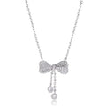 S925 sterling silver necklace with bow pendant on an O-ring chain, shown at clavicle length.