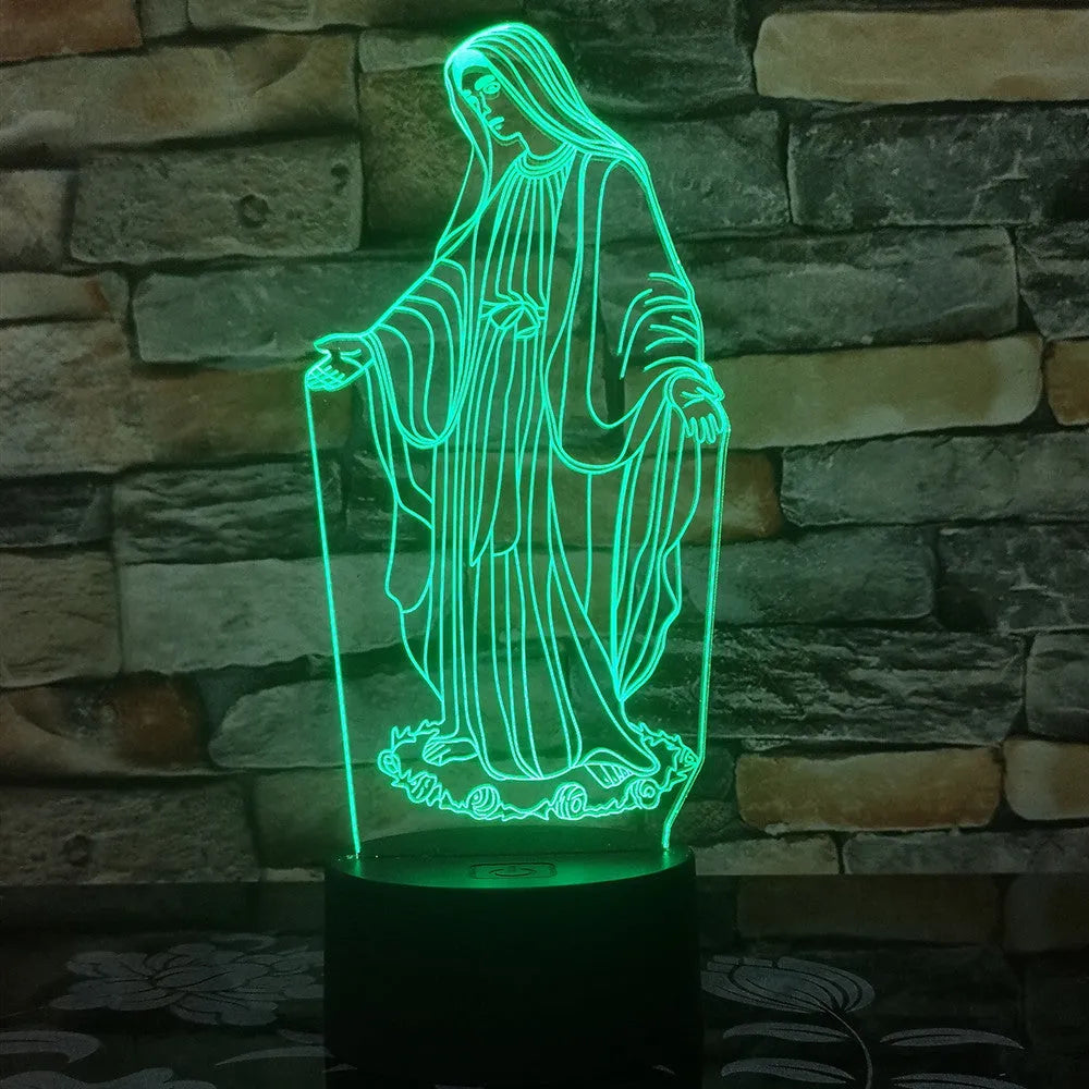 3D LED night light with laser-engraved acrylic panel showing dual ring pattern, ABS base with touch controls