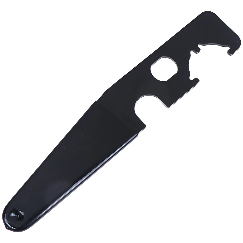 Black steel and rubber multi-function tactical wrench on dark surface showing slim 20.8cm profile