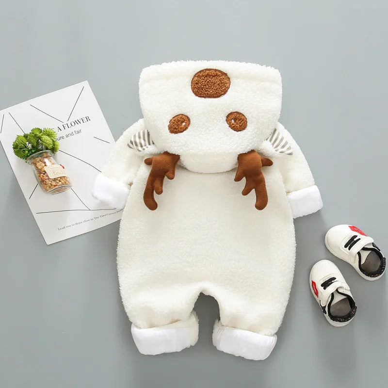 Long-sleeved baby romper in khaki colour with lace-up strap closure