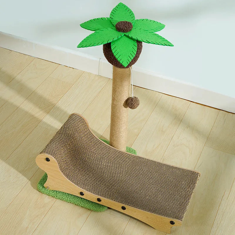 Wooden beach chair cat climbing frame with hemp mat scratch board as multifunctional pet bed
