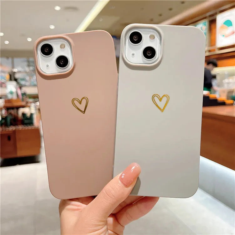 Brown silicone iPhone case with hot stamping love design on non-slip TPU surface