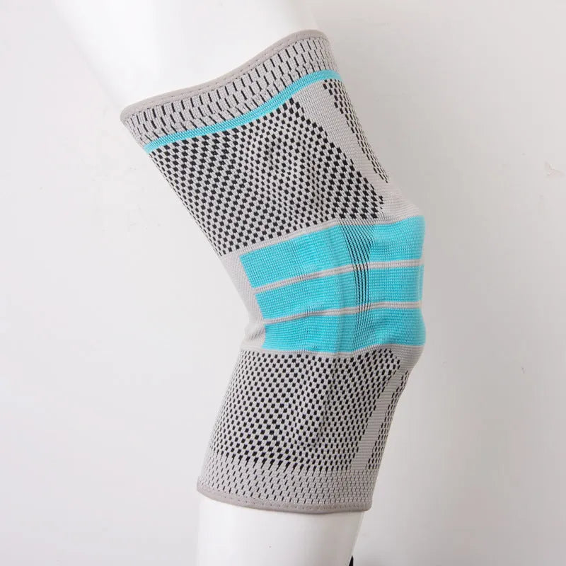 Sky blue silicone running and basketball knee pad made from elastic fibre.